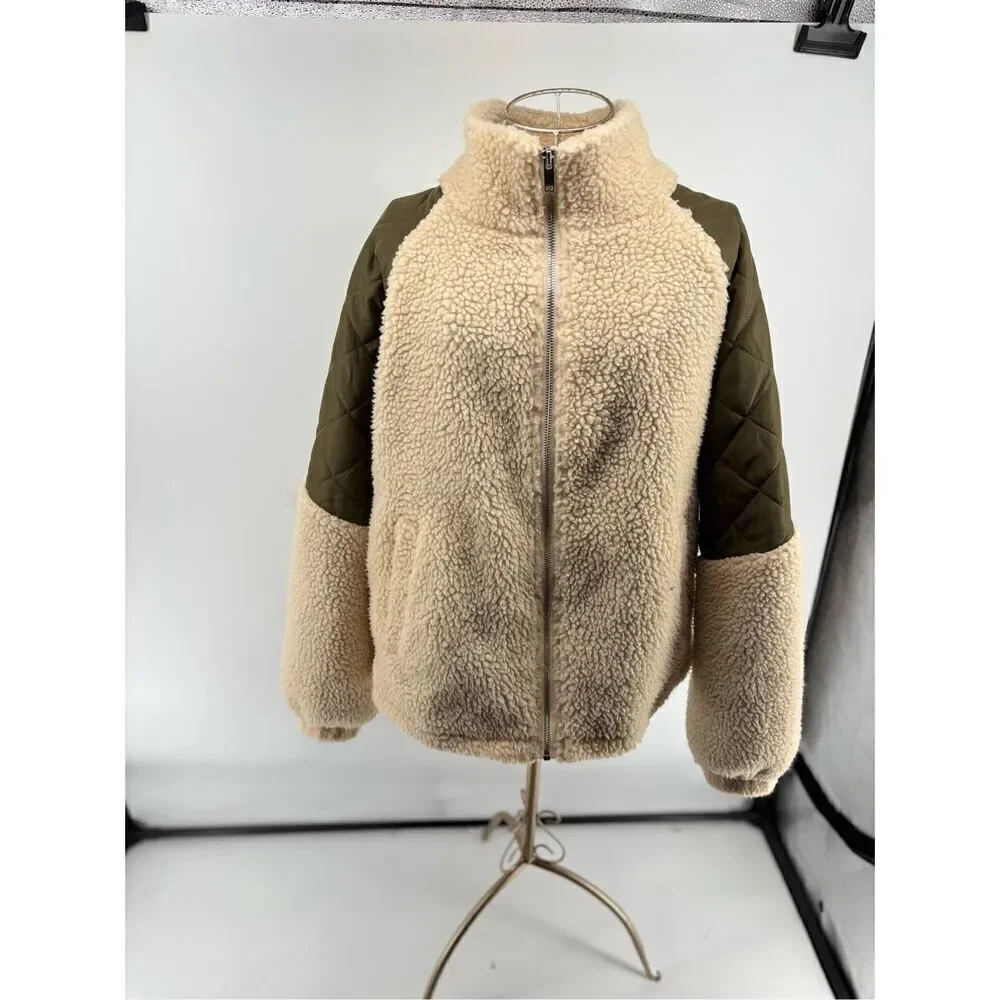 Jacqueline de Yong JDY Jdyiza Teddy Jacket Cream Sherpa Green Quilted XL